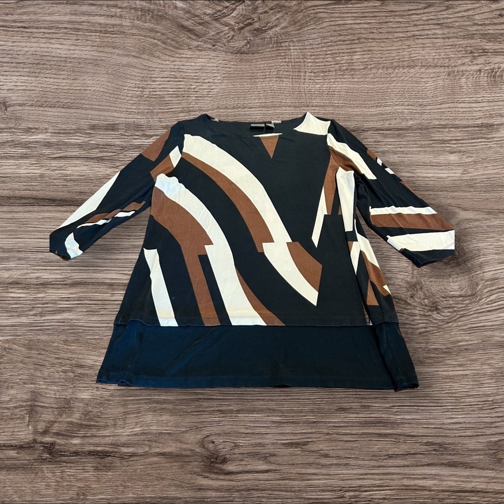 Travelers by Chico’s Color Block Print Retro Scoop Neck Top Size 2 Medium